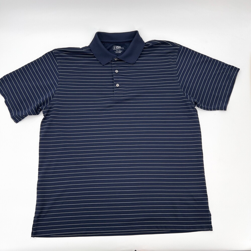 PGA Tour Shirt Mens Extra Large Navy Striped Polo Pullover Golf Golfing